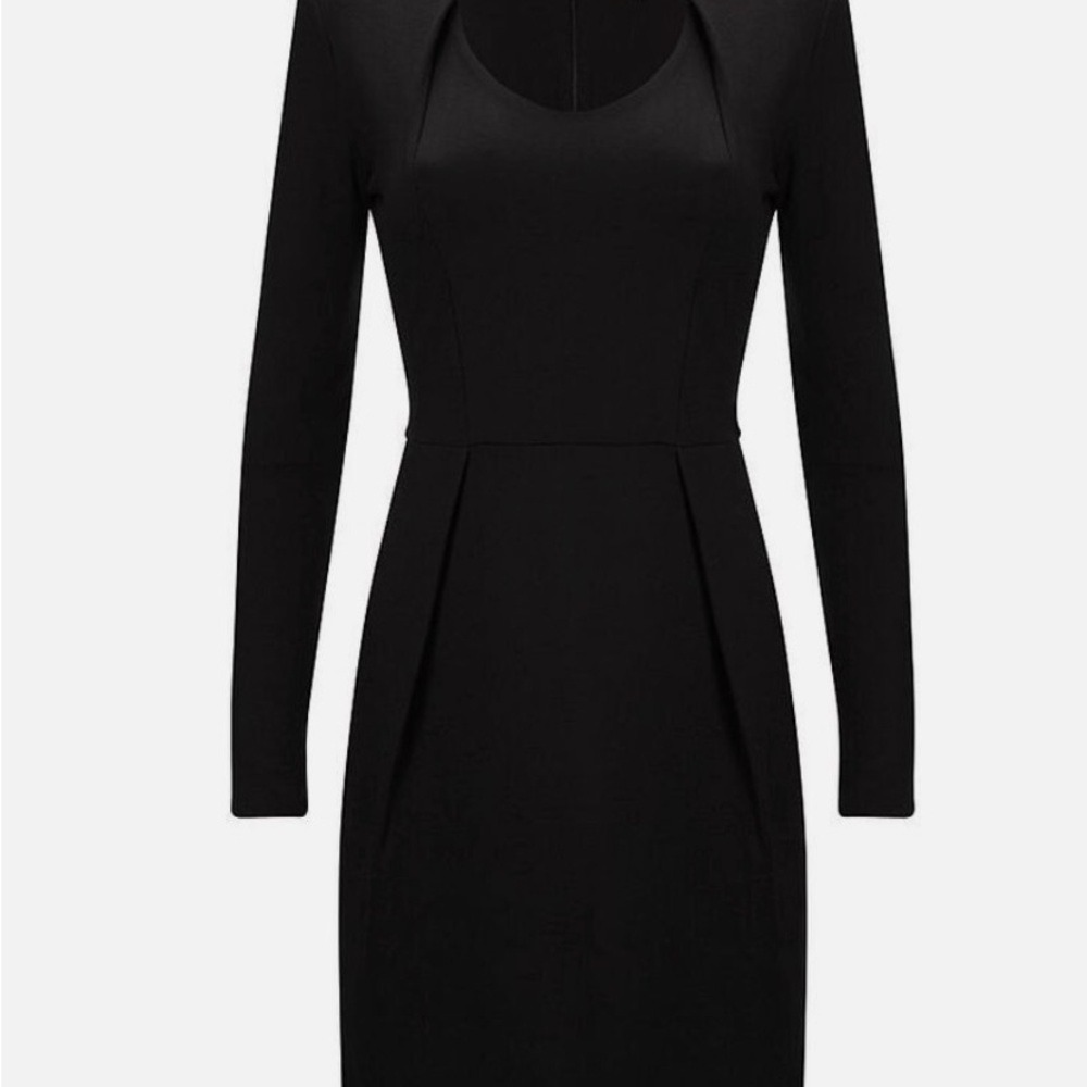 French Connection Sheath Dress Women Size 4 Black Excellent Long Sleeve Pleated